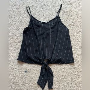 Black striped flowy tie tank top